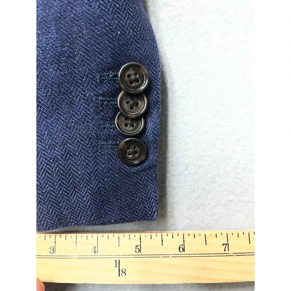 NWOT Banana Republic 42R Navy Linen Herringbone‎ Blazer Slim Fit Tailored Sport